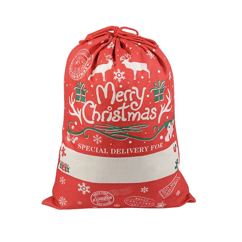 V474-546948-102343-00 Large Christmas XMAS Hessian Santa Sack Stocking Bag Reindeer Children Gifts Bag, Red - Reindeer Gift - Image 1