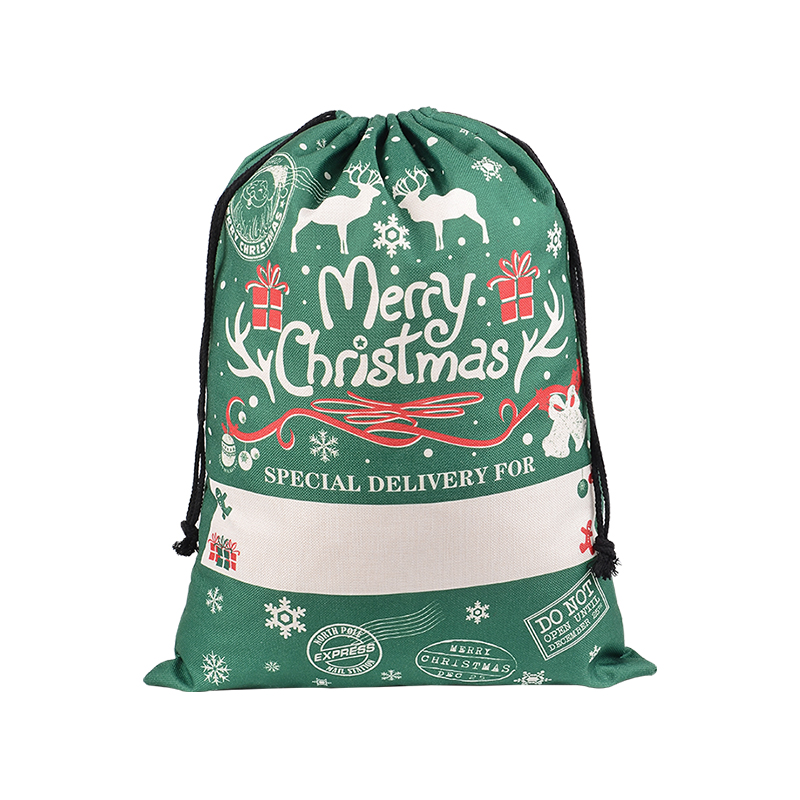 V474-546949-102419-00 Large Christmas XMAS Hessian Santa Sack Stocking Bag Reindeer Children Gifts Bag, Green - Reindeer Gift - Image 1