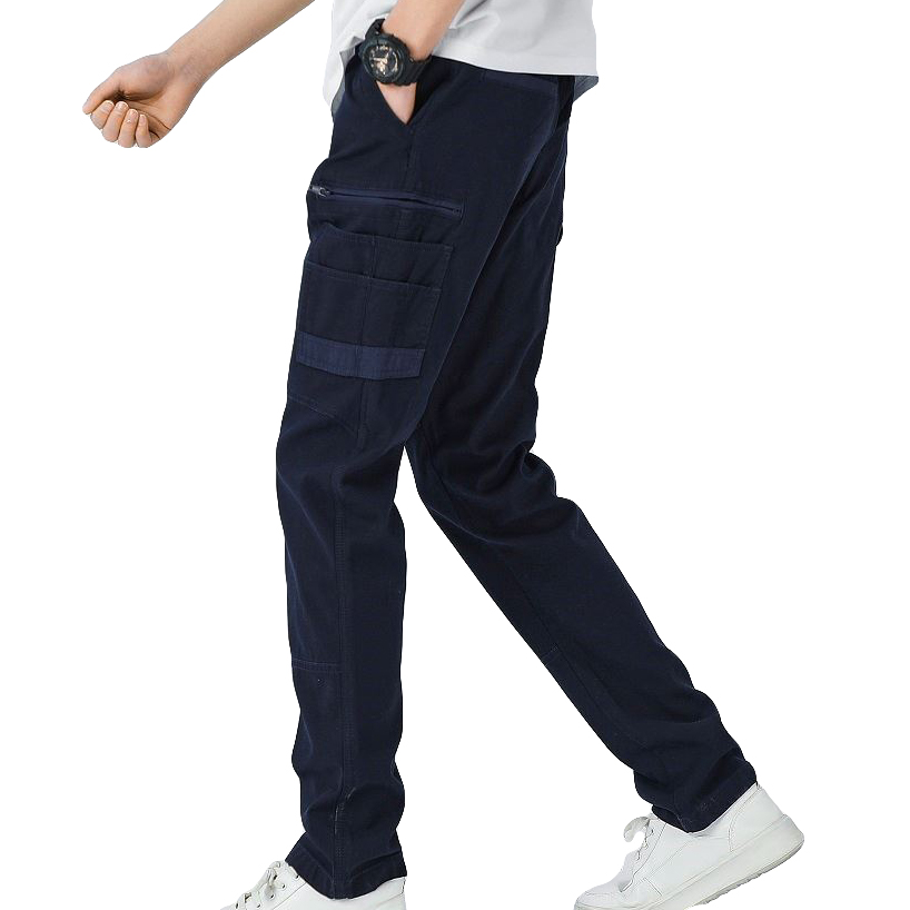 V474-578416-141562-00 Men's Cotton Drill Cargo Work Pants UPF 50+ 13 Pockets Tradies Workwear Trousers, Navy, 36 - Image 1