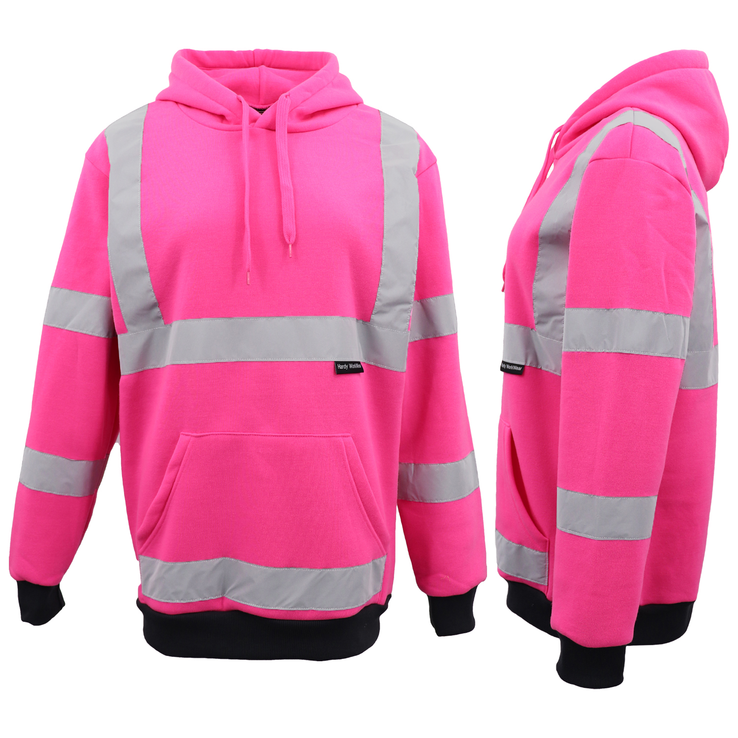 V474-578905-101944-00 HI VIS Hooded Safety Jumper Hoodie Sweatshirt Tradie Workwear Fleece Jacket Coat, Fluro Pink, 2XL - Image 1