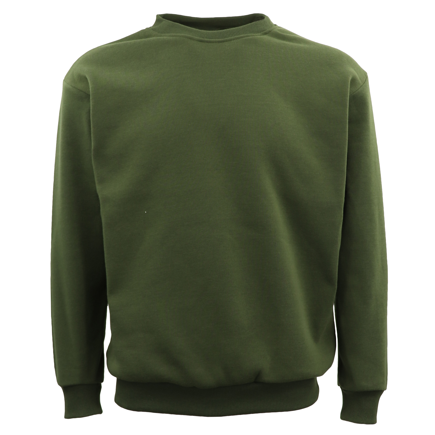 V474-585881-102517-00 New Adult Unisex Plain Pullover Fleece Jumper Mens Long Sleeve Crew Neck Sweater, Olive, 4XL - Image 1