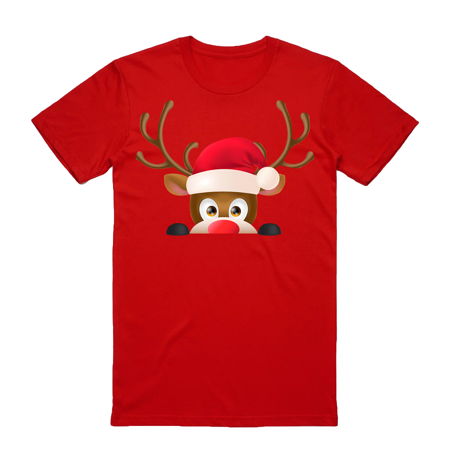 V474-626523-99383-00 100% Cotton Christmas T-shirt Adult Unisex Tee Tops Funny Santa Party Custume, Reindeer Head (Red), XL - Image 1