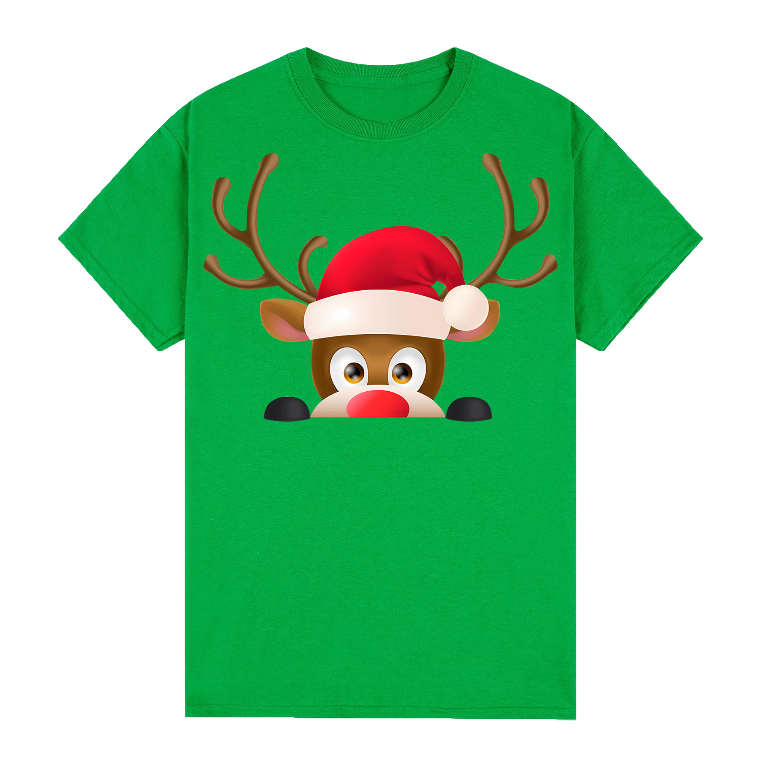 V474-626527-99387-00 100% Cotton Christmas T-shirt Adult Unisex Tee Tops Funny Santa Party Custume, Reindeer Head (Green), M - Image 1