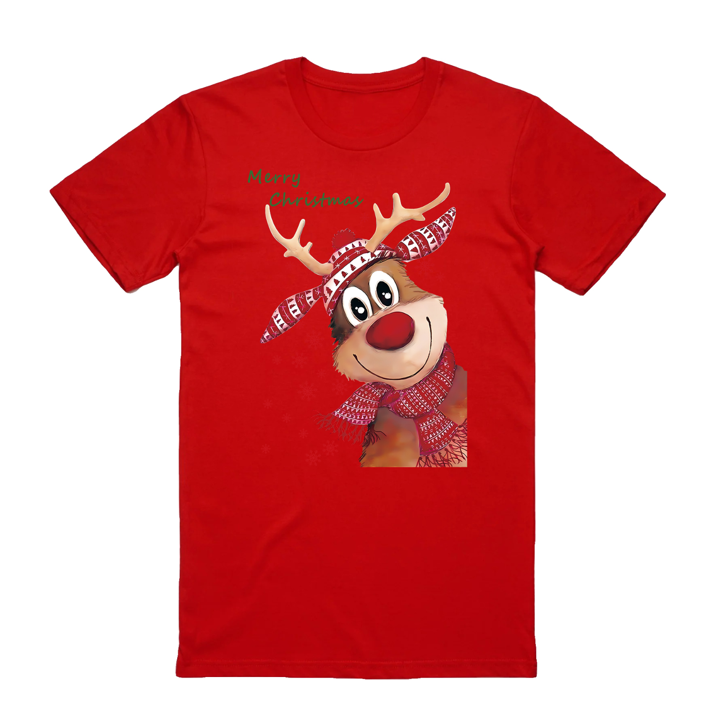 V474-626583-99780-00 100% Cotton Christmas T-shirt Adult Unisex Tee Tops Funny Santa Party Custume, Reindeer (Red), XL - Image 1