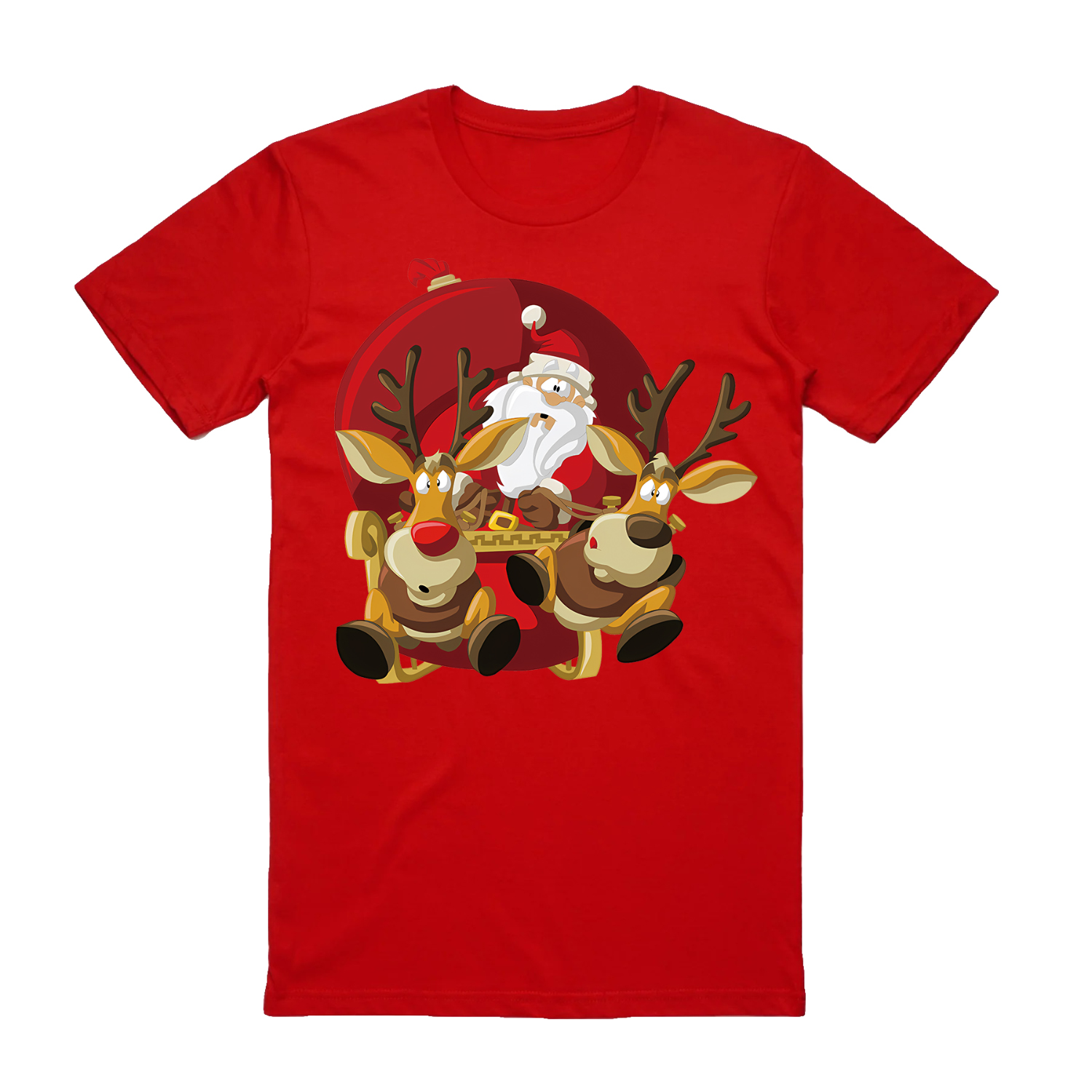V474-626602-99825-00 100% Cotton Christmas T-shirt Adult Unisex Tee Tops Funny Santa Party Custume, Santas Sleigh (Red), 2XL - Image 1