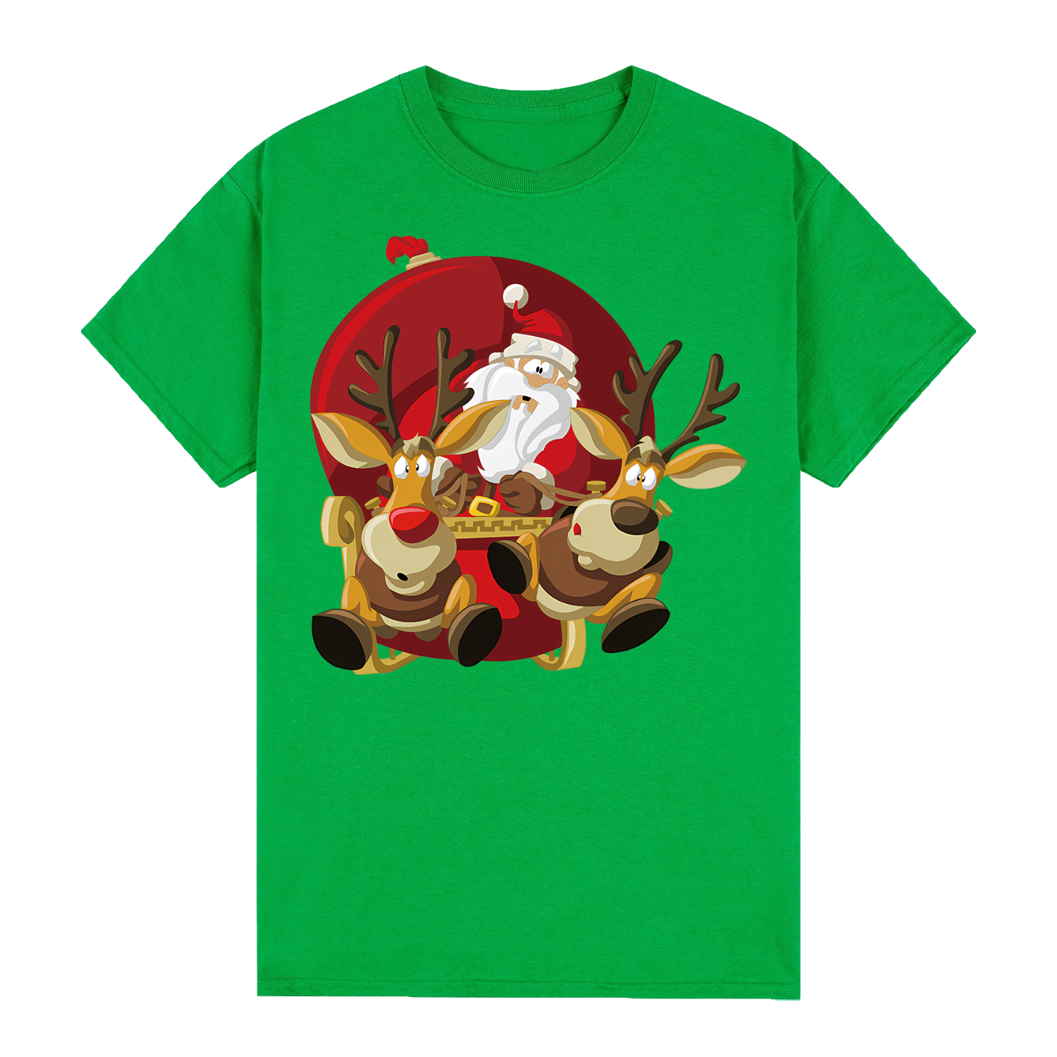 V474-626608-99845-00 100% Cotton Christmas T-shirt Adult Unisex Tee Tops Funny Santa Party Custume, Santas Sleigh (Green), 2XL - Image 1