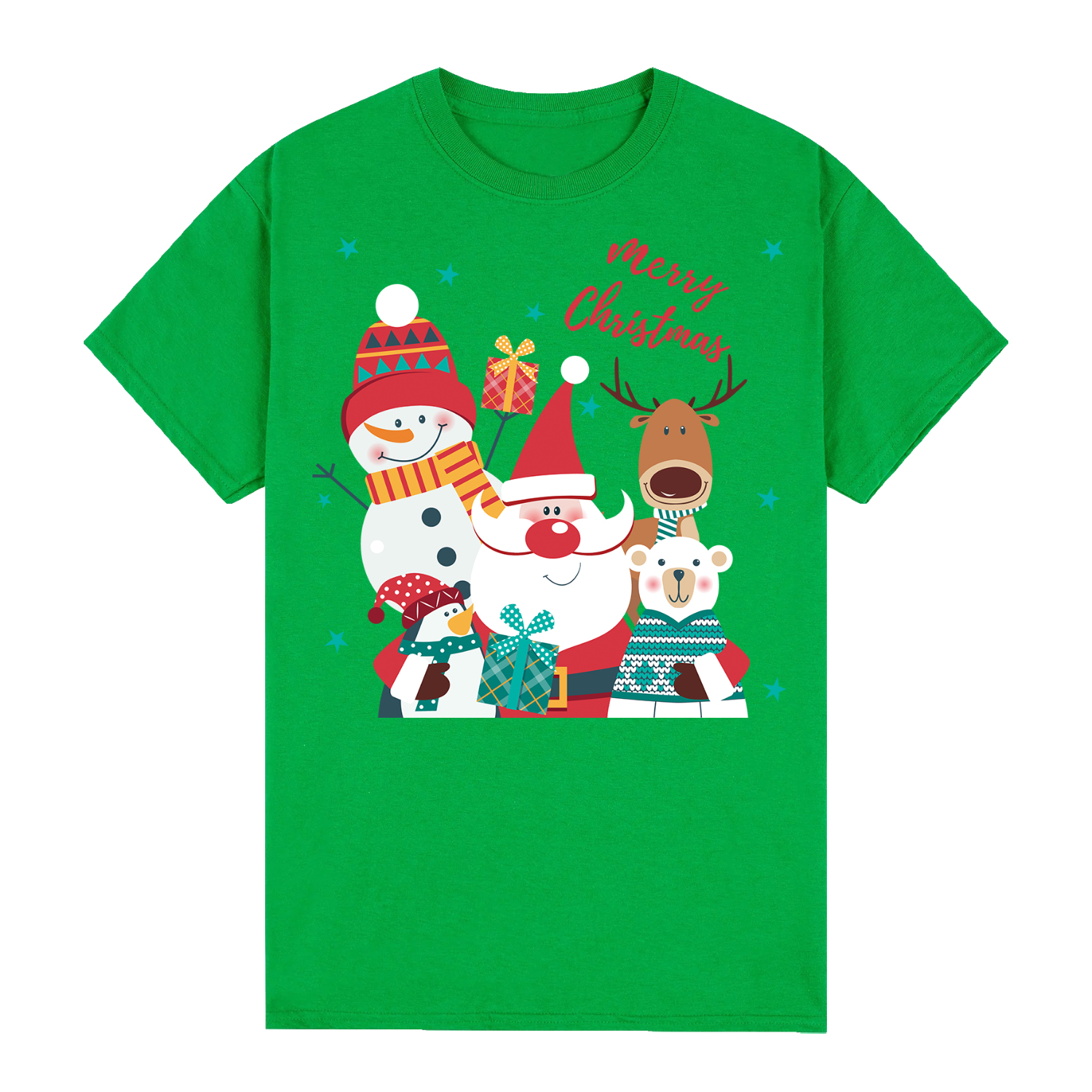 V474-626622-99889-00 100% Cotton Christmas T-shirt Adult Unisex Tee Tops Funny Santa Party Custume, Santa Gathering (Green), S - Image 1