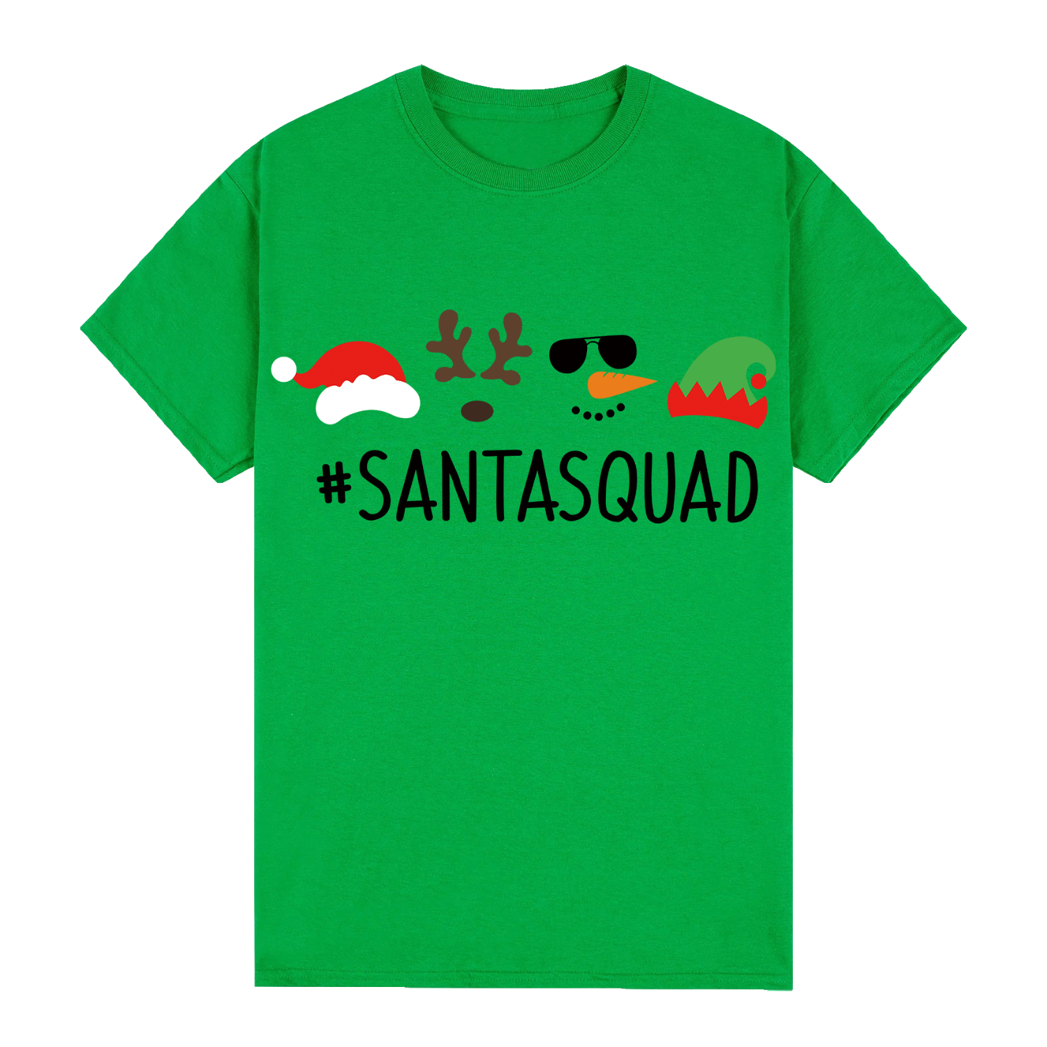 V474-626637-99944-00 100% Cotton Christmas T-shirt Adult Unisex Tee Tops Funny Santa Party Custume, Santa Squad (Green), XL - Image 1