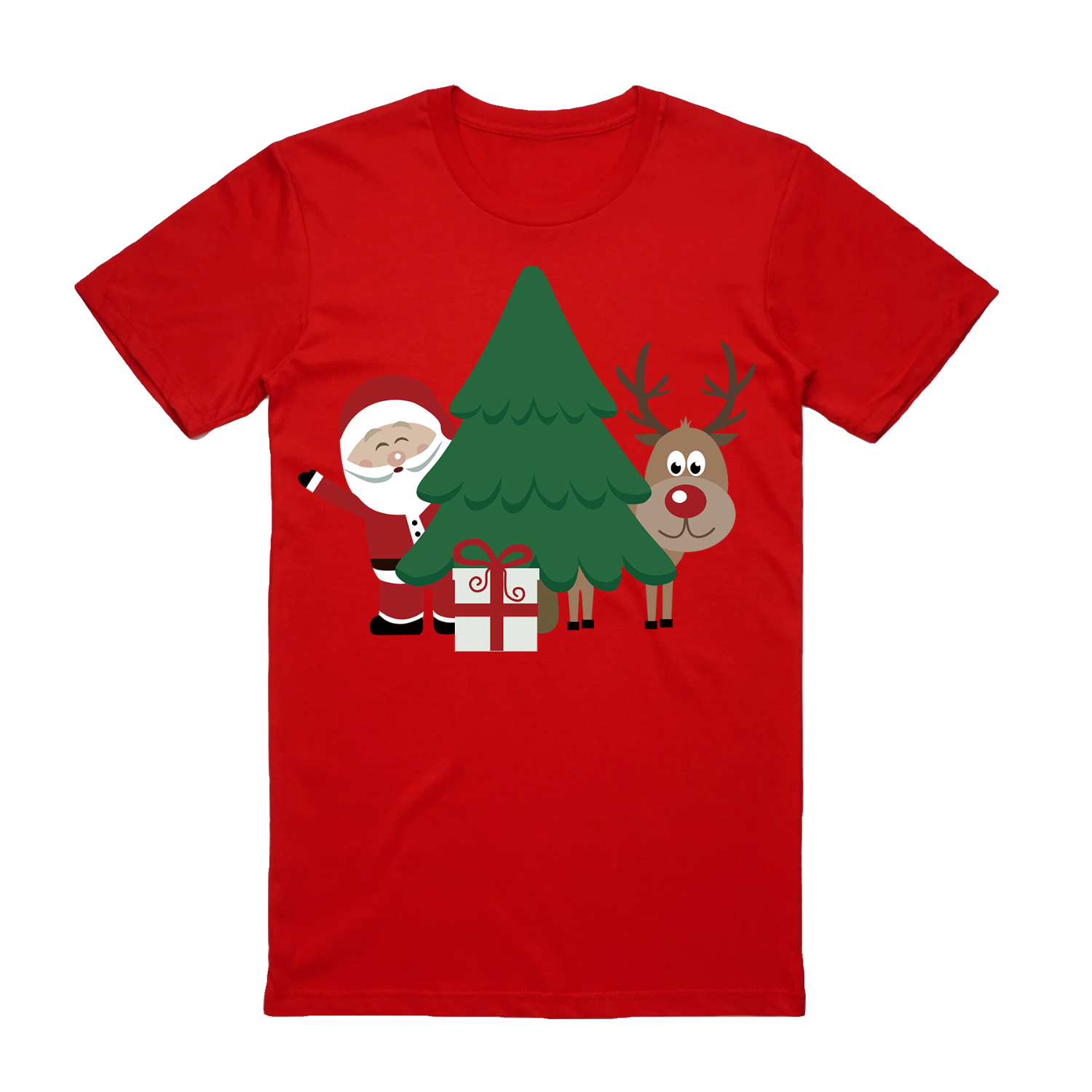 V474-626640-99950-00 100% Cotton Christmas T-shirt Adult Unisex Tee Tops Funny Santa Party Custume, Santa with Tree (Red), S - Image 1