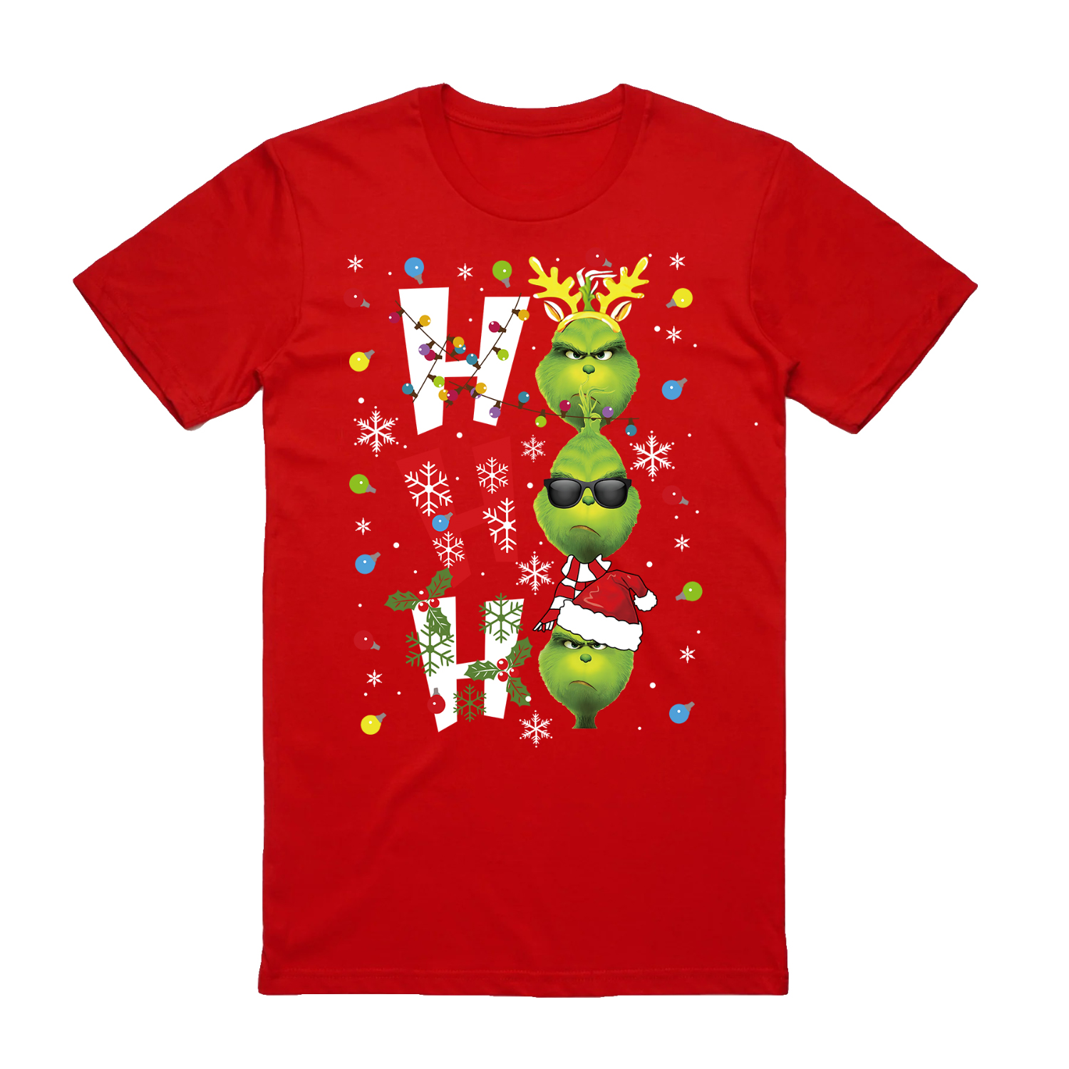 V474-626656-100006-00 100% Cotton Christmas T-shirt Adult Unisex Tee Tops Funny Santa Party Custume, Shrek (Red), 2XL - Image 1