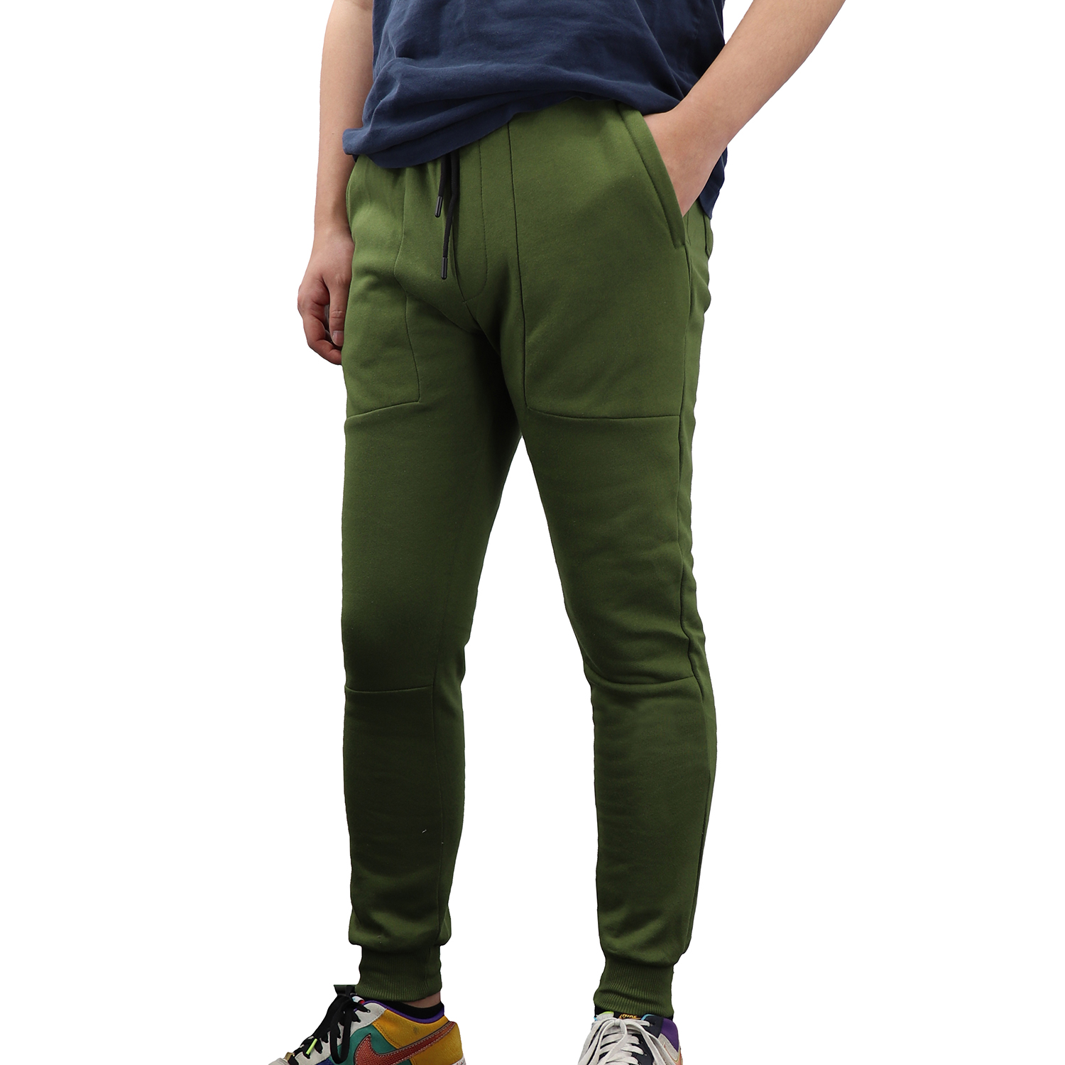 V474-633007-131405-00 Men's Fleece Slim Trackpant Sport Joggers w Zipped Pockets Gym Casucal Trousers, Olive, 2XL - Image 1