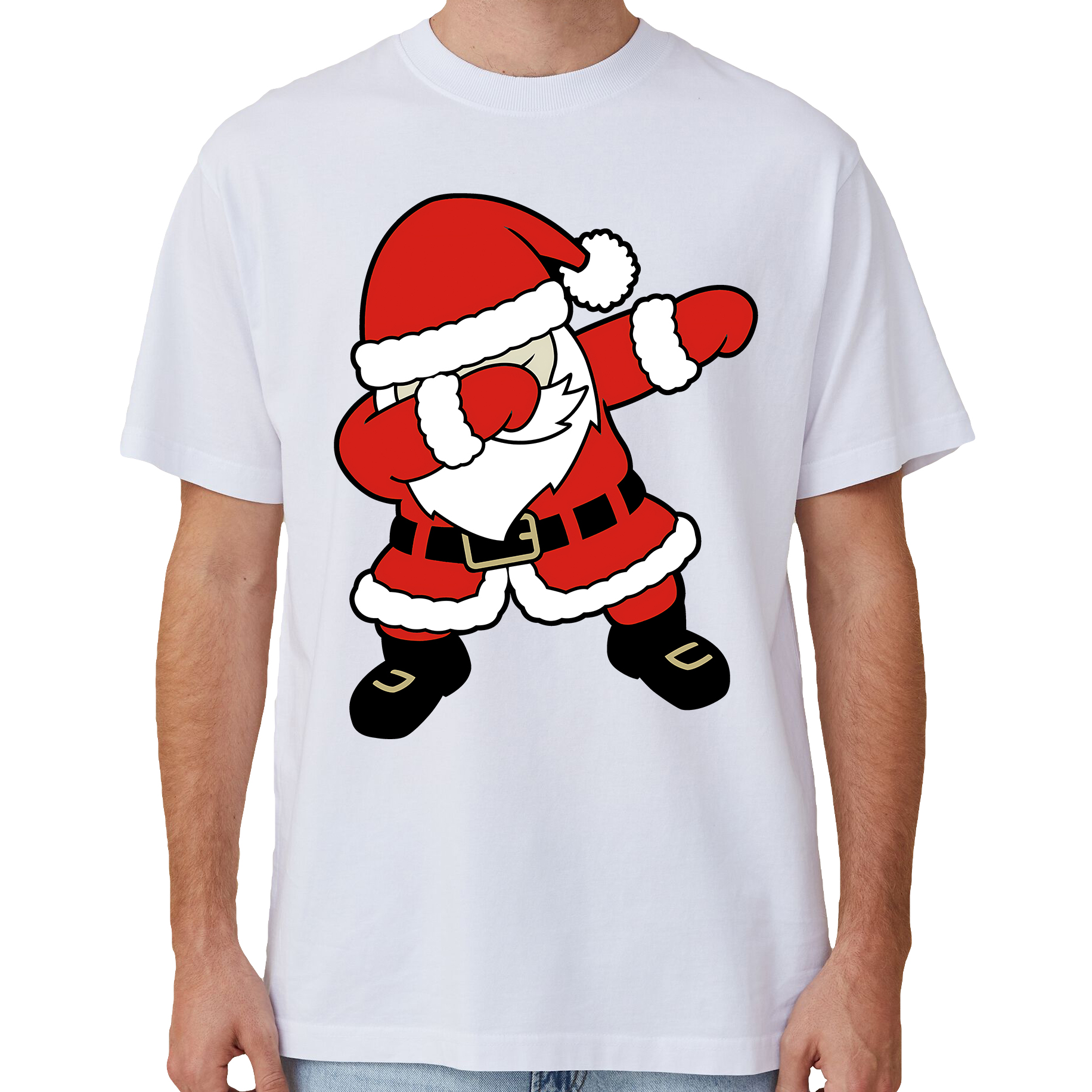 V474-633842-202505081821-00 100% Cotton Christmas T-shirt Adult Unisex Tee Tops Funny Santa Party Custume, Dancing Santa (White), L - Image 1