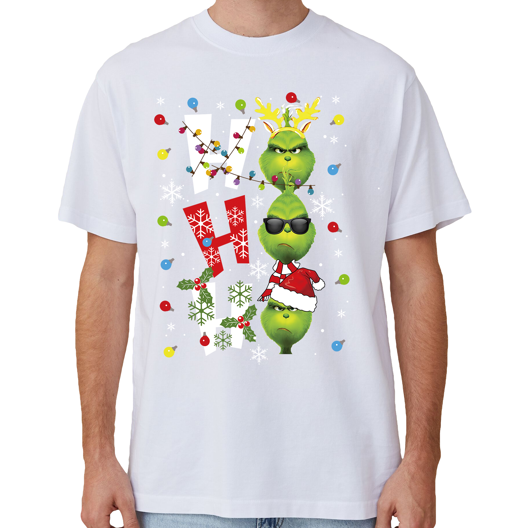 V474-633871-202503241146-00 100% Cotton Christmas T-shirt Adult Unisex Tee Tops Funny Santa Party Custume, Shrek (White), S - Image 1