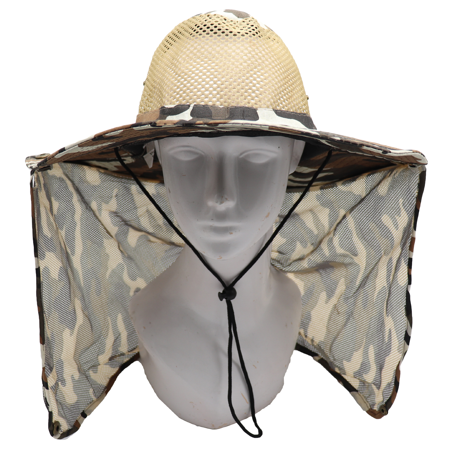 V474-654788-161117-00 Bucket Flap Boonie Slouch Hat Wide Brim Mesh Crown Neck UV Protect Breathable, Desert Camo - Image 1