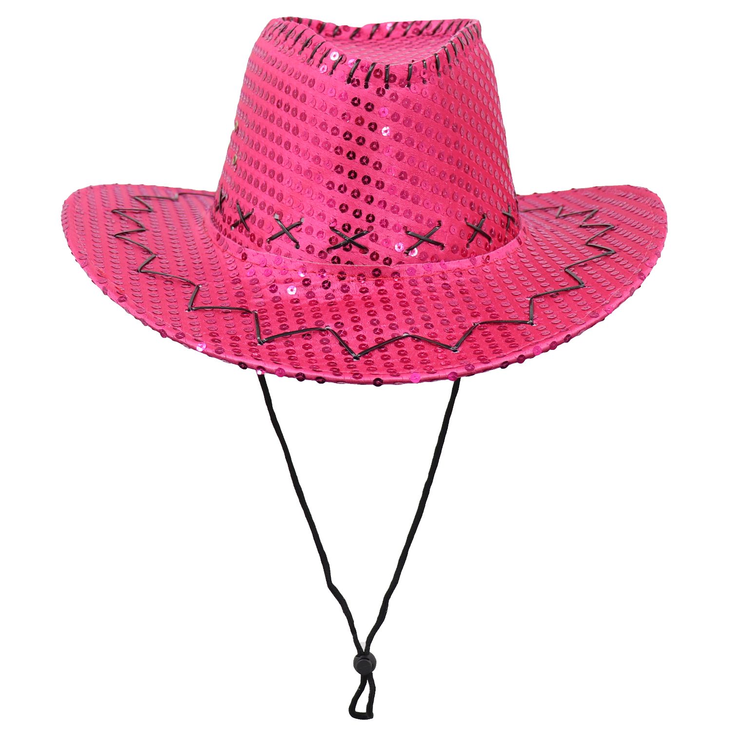 V474-654825-161122-00 Sequin Cowboy Hat Glitter Cap Western Trilby Shiny Cowgirl Dress Up Party Wear, Hot Pink - Image 1