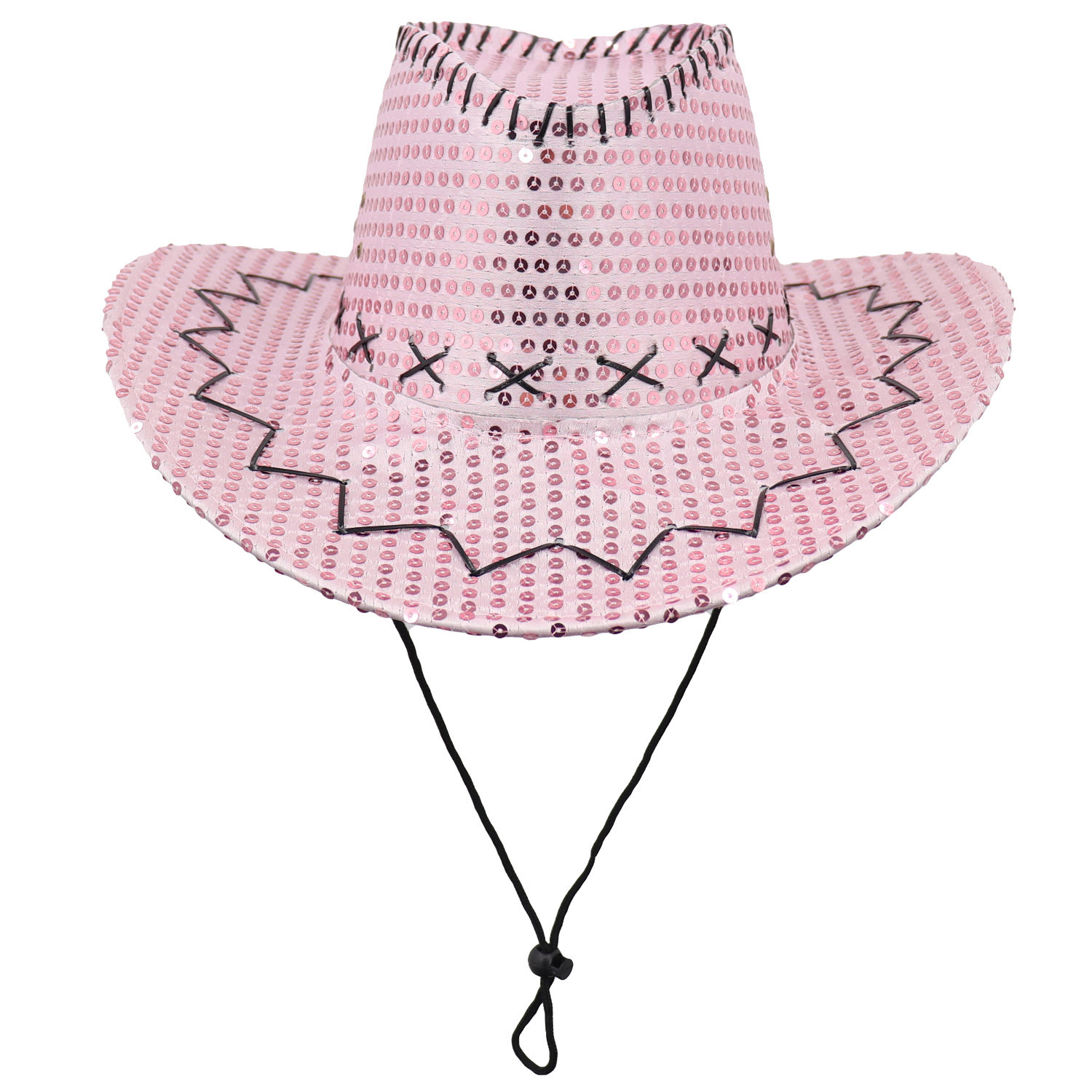 V474-654826-161123-00 Sequin Cowboy Hat Glitter Cap Western Trilby Shiny Cowgirl Dress Up Party Wear, Light Pink - Image 1