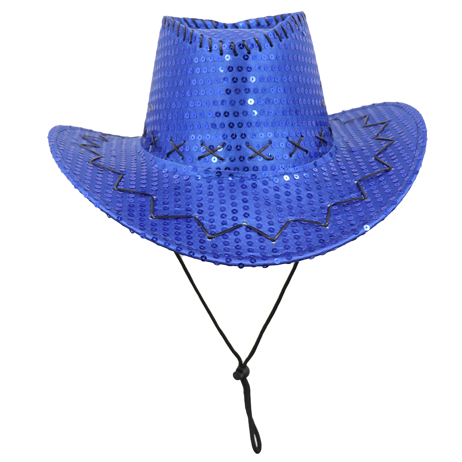 V474-654829-161126-00 Sequin Cowboy Hat Glitter Cap Western Trilby Shiny Cowgirl Dress Up Party Wear, Royal Blue - Image 1