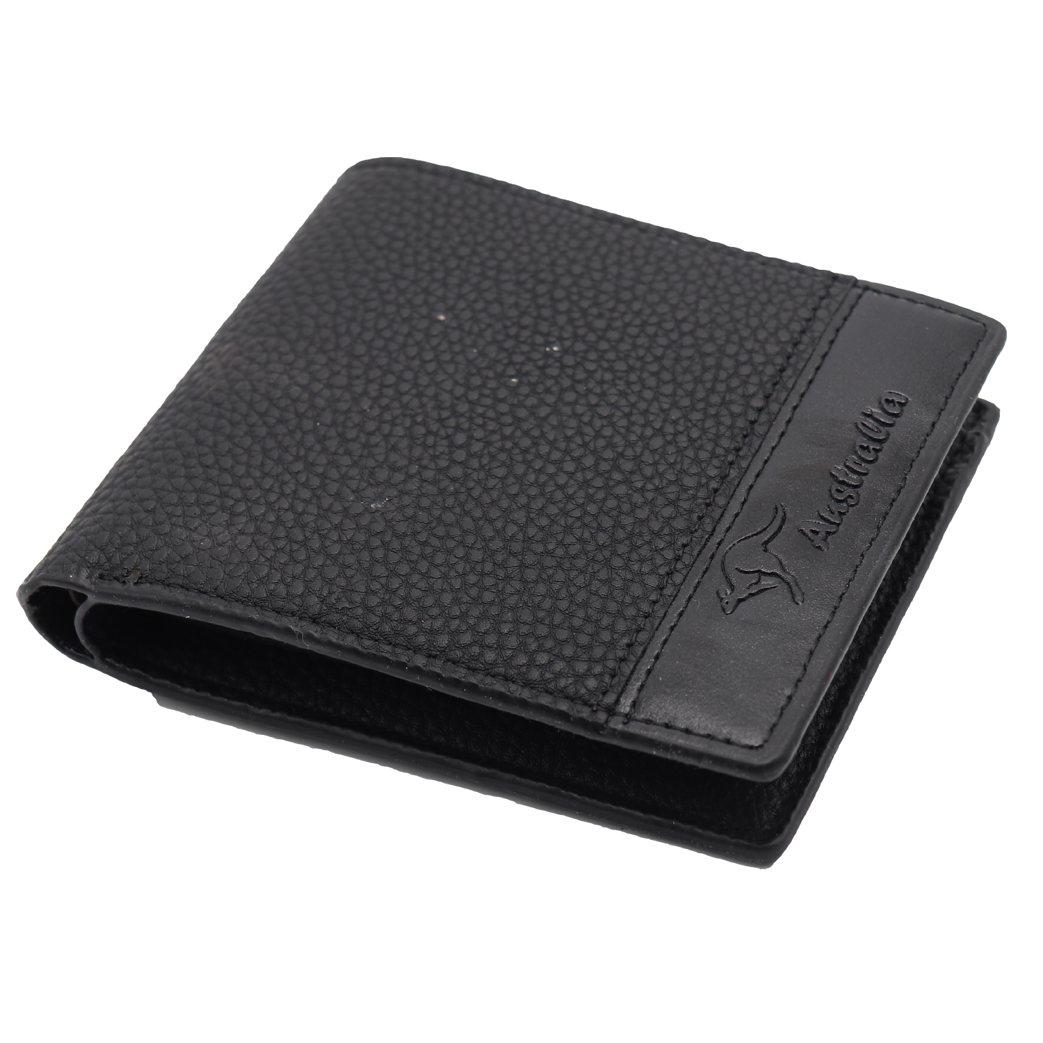 V474-662769-174582-00 Mens Wallet Australian Kangaroo Leather Bifold Souvenir Gift Coin Card Holder, Midnight Black Textured - Image 1