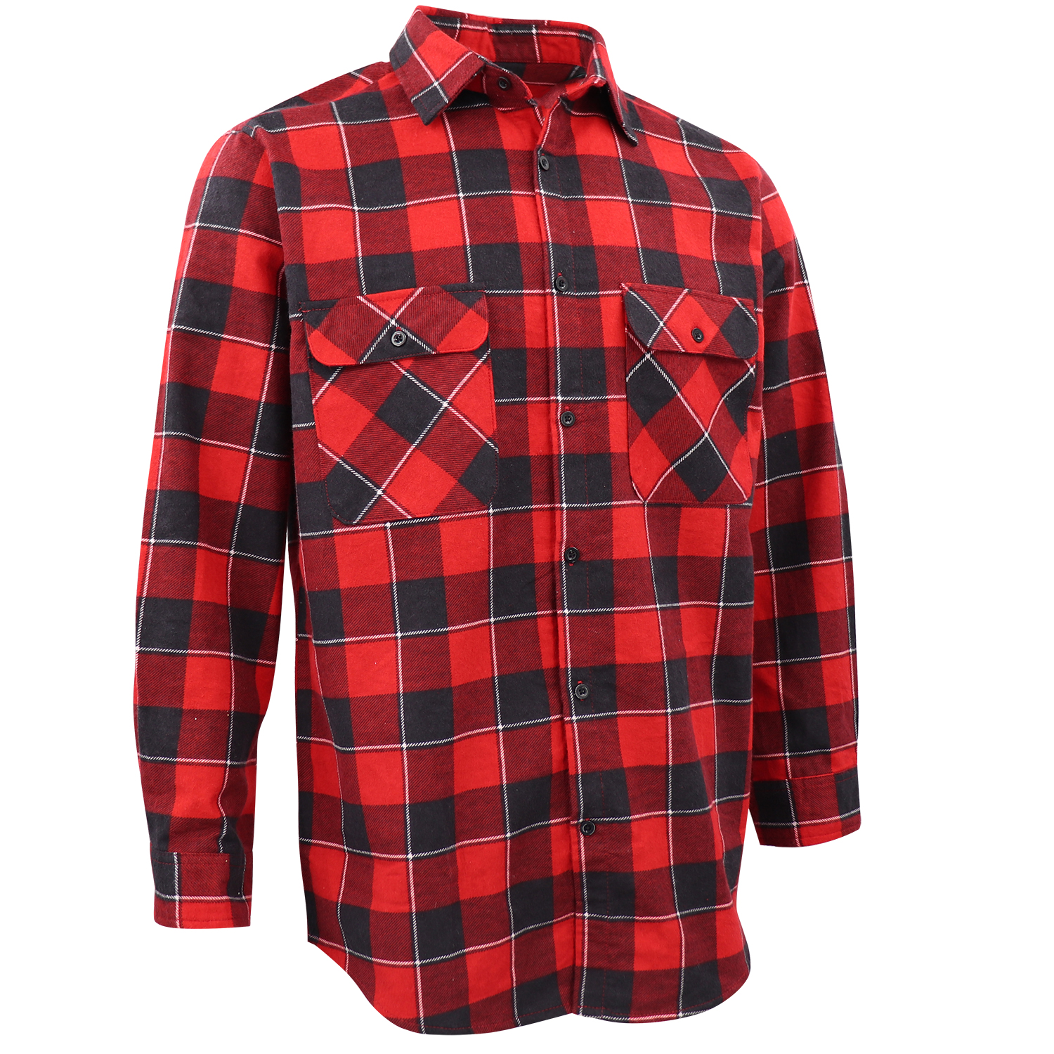 V474-666584-202505281231-00 Men's 100% Cotton Flannelette Shirt Long Sleeve Plaid Check Flannel w Pockets, Lumberjack Red Buffalo Plaid, XL - Image 1