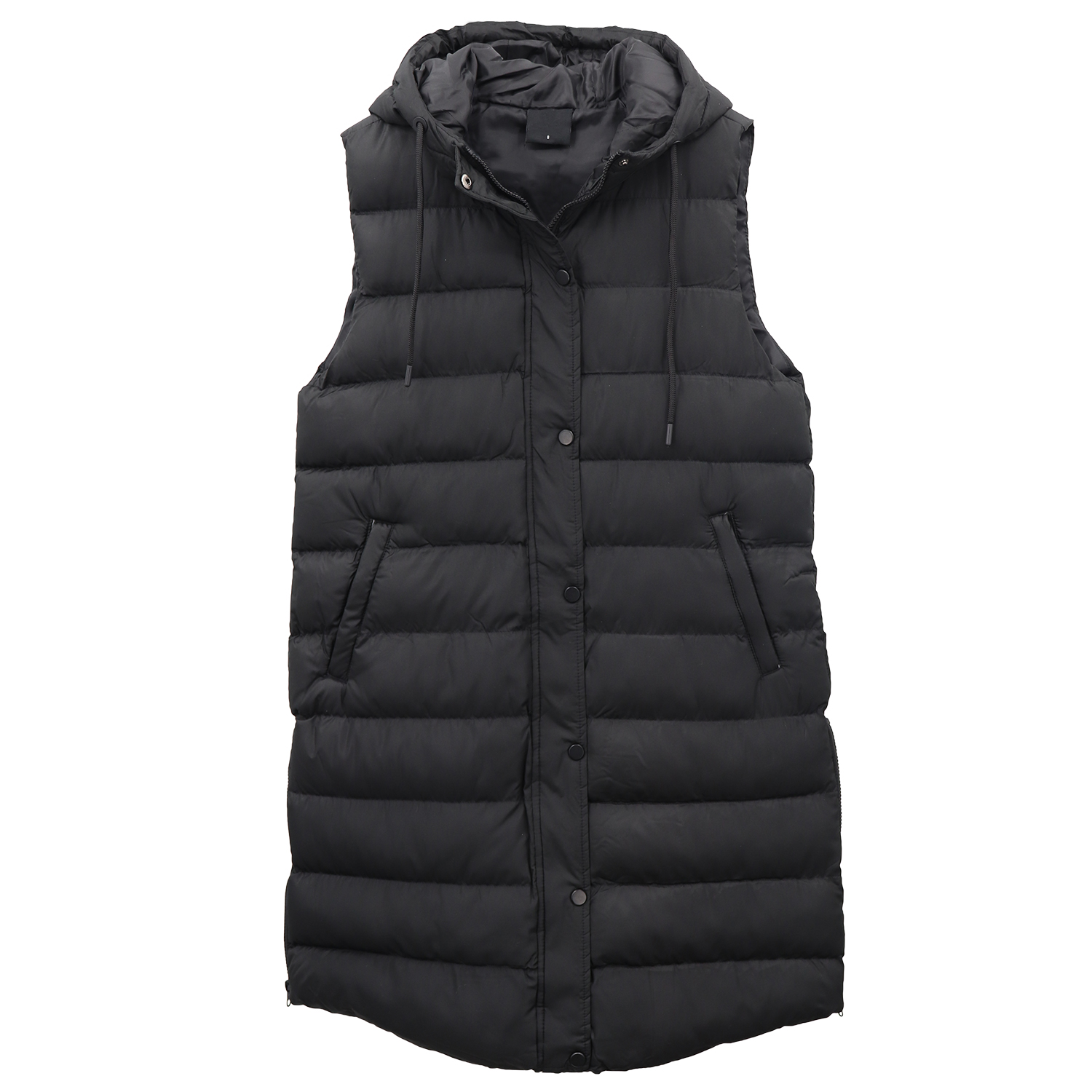 V474-674156-202505281237-00 Women's Longline Padded Vest Hooded Jacket Puffer Puffy Quilted Zip Coat Gilet, Black, 14 - Image 1