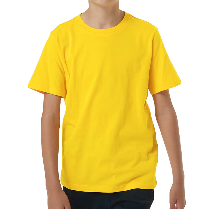 V474-686989-218761-00 100% Cotton Kids T Shirt Childrens Boys Girls Basic Plain Short Sleeve Tee Tops, Yellow, 6 - Image 1