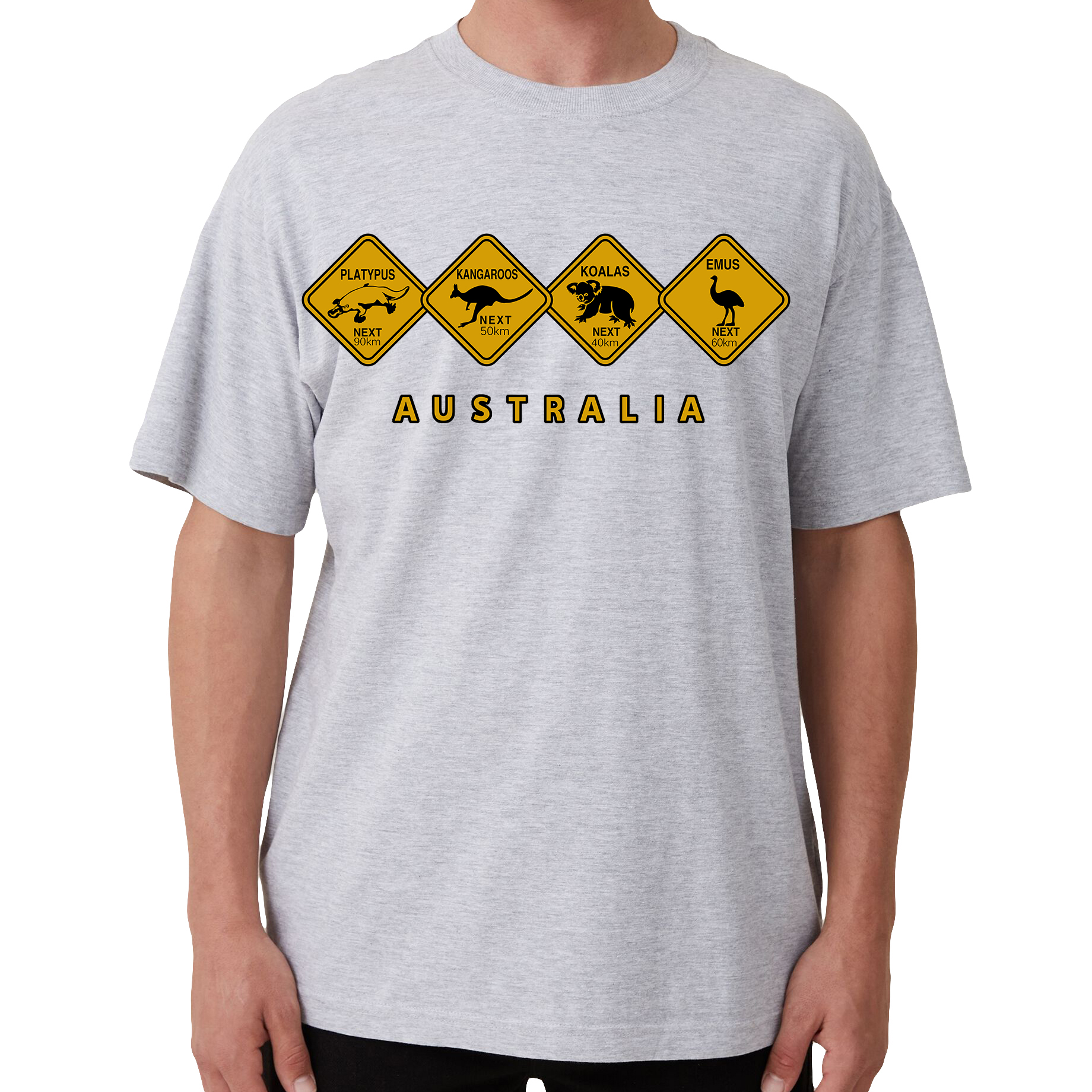 V474-687130-202504031814-00 Adult Unisex 100% Cotton T Shirt Australia Wildlife Road Sign Souvenir Tee Tops, Grey, S - Image 1