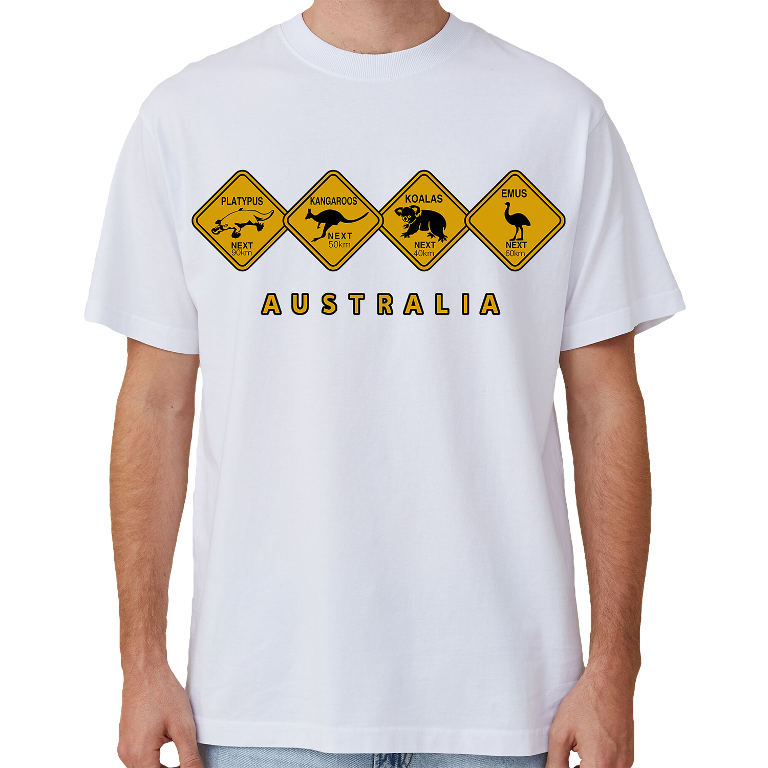 V474-687148-202505151838-00 Adult Unisex 100% Cotton T Shirt Australia Wildlife Road Sign Souvenir Tee Tops, White, 3XL - Image 1
