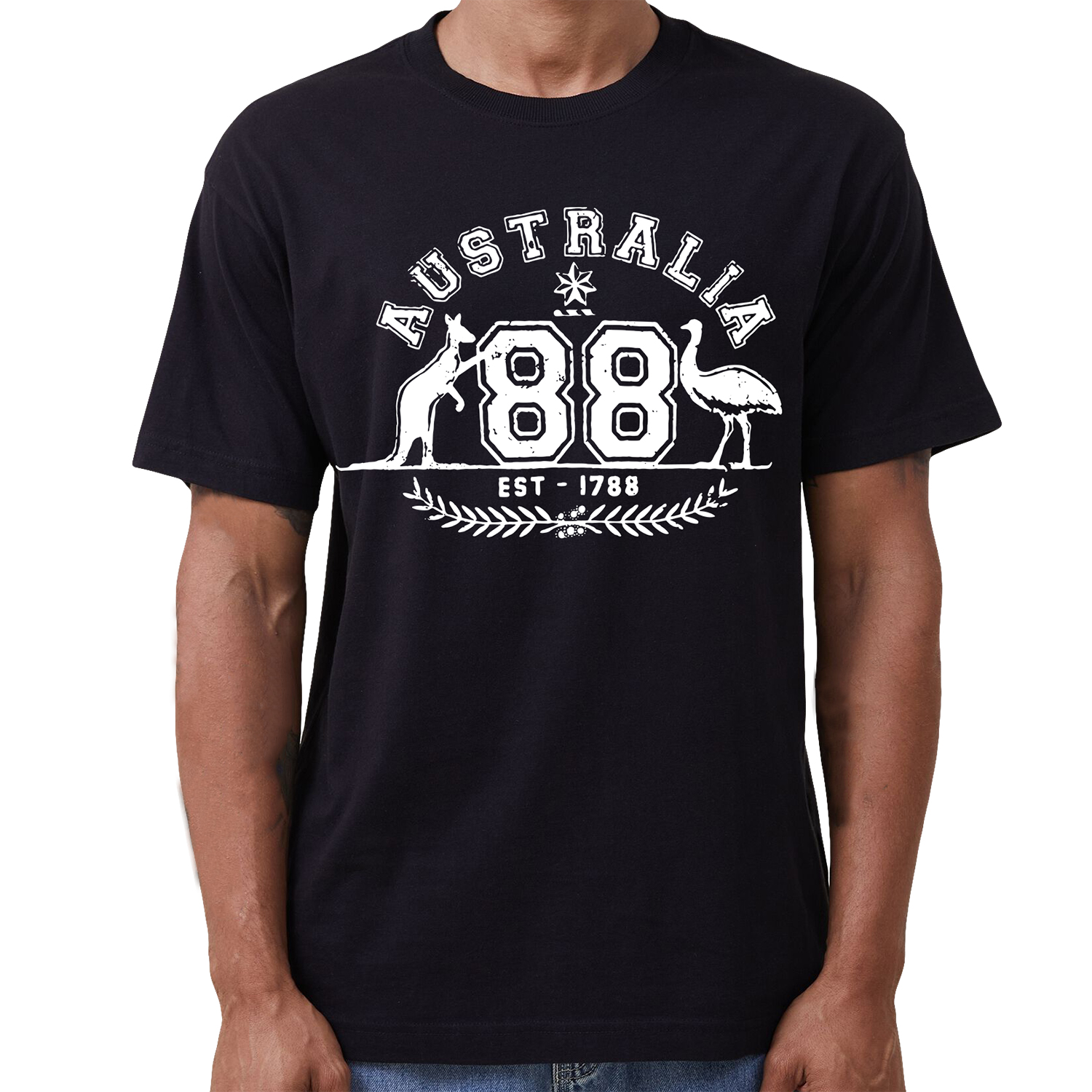 V474-687756-219328-00 Adult Unisex 100% Cotton T Shirt Australia Kangaroo Emu Aussie Souvenir Tee Tops, Black, XL - Image 1