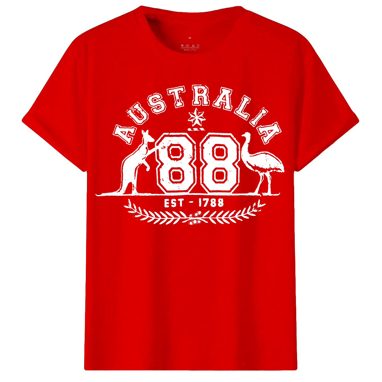 V474-687769-216808-00 Adult Unisex 100% Cotton T Shirt Australia Kangaroo Emu Aussie Souvenir Tee Tops, Red, 2XL - Image 1