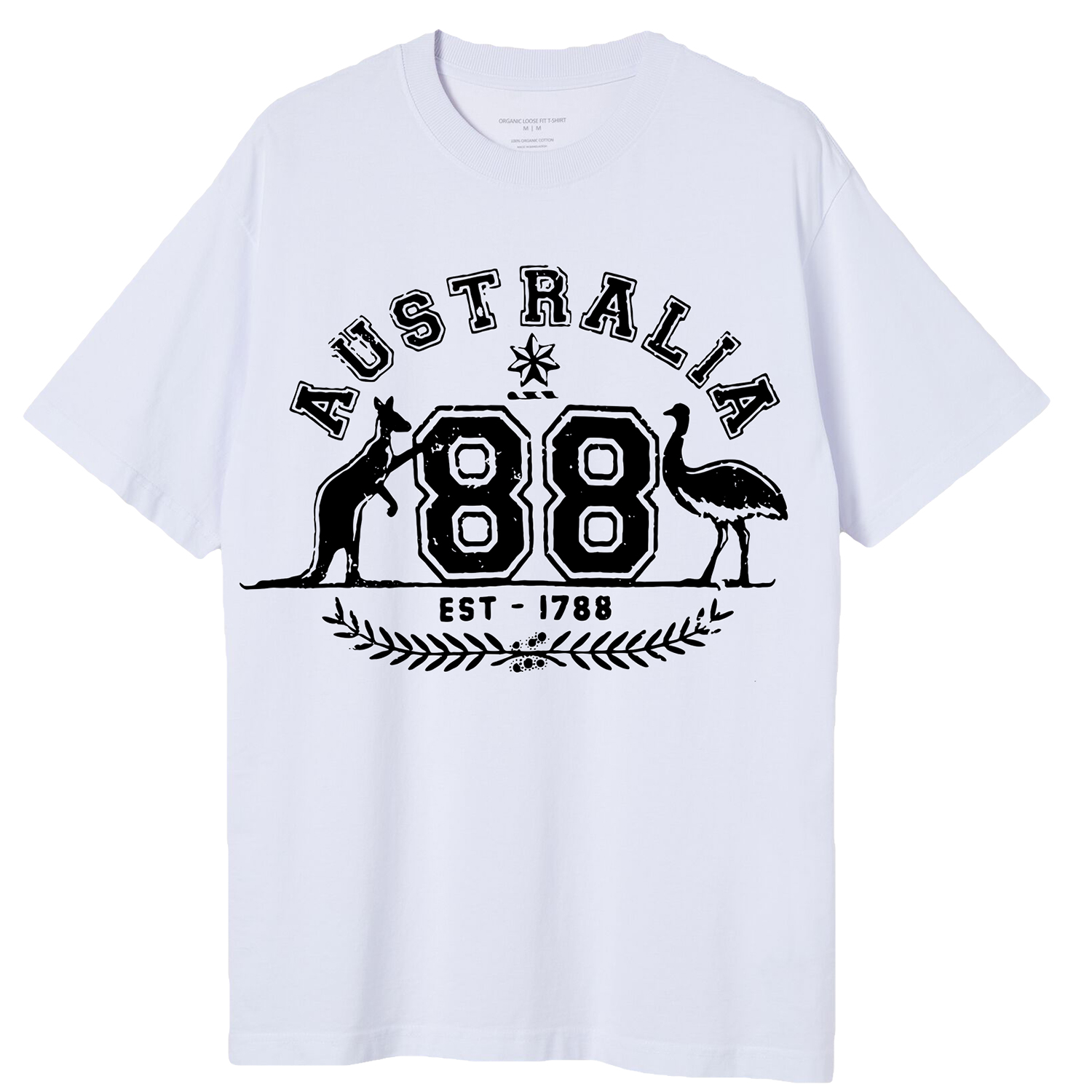 V474-687773-218772-00 Adult Unisex 100% Cotton T Shirt Australia Kangaroo Emu Aussie Souvenir Tee Tops, White, L - Image 1