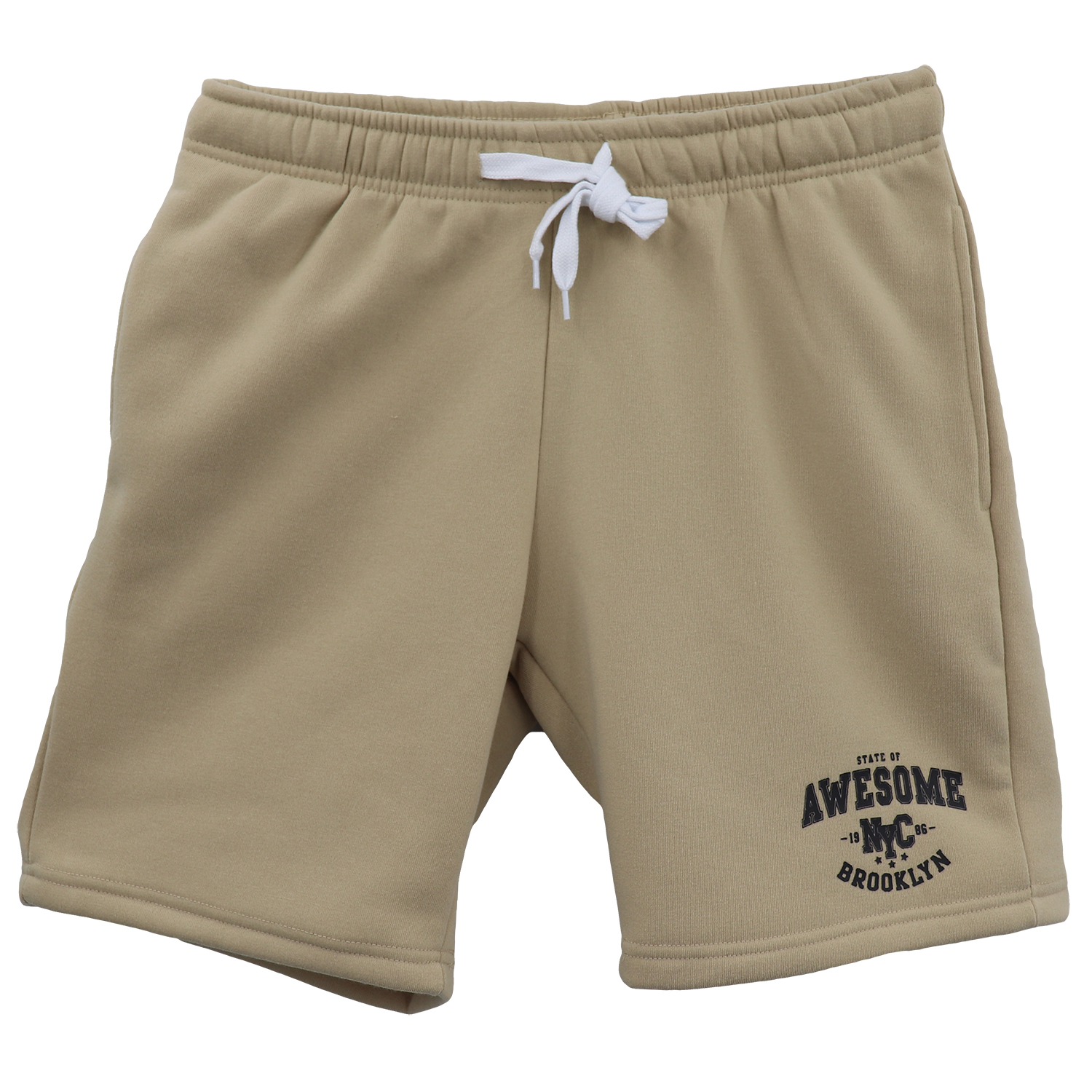 V474-700106-202502241810-00 Men's Fleece Shorts Casual Sports Sweat Pants w Elastic Waist Drawstring Pockets, Beige, XS - Image 1