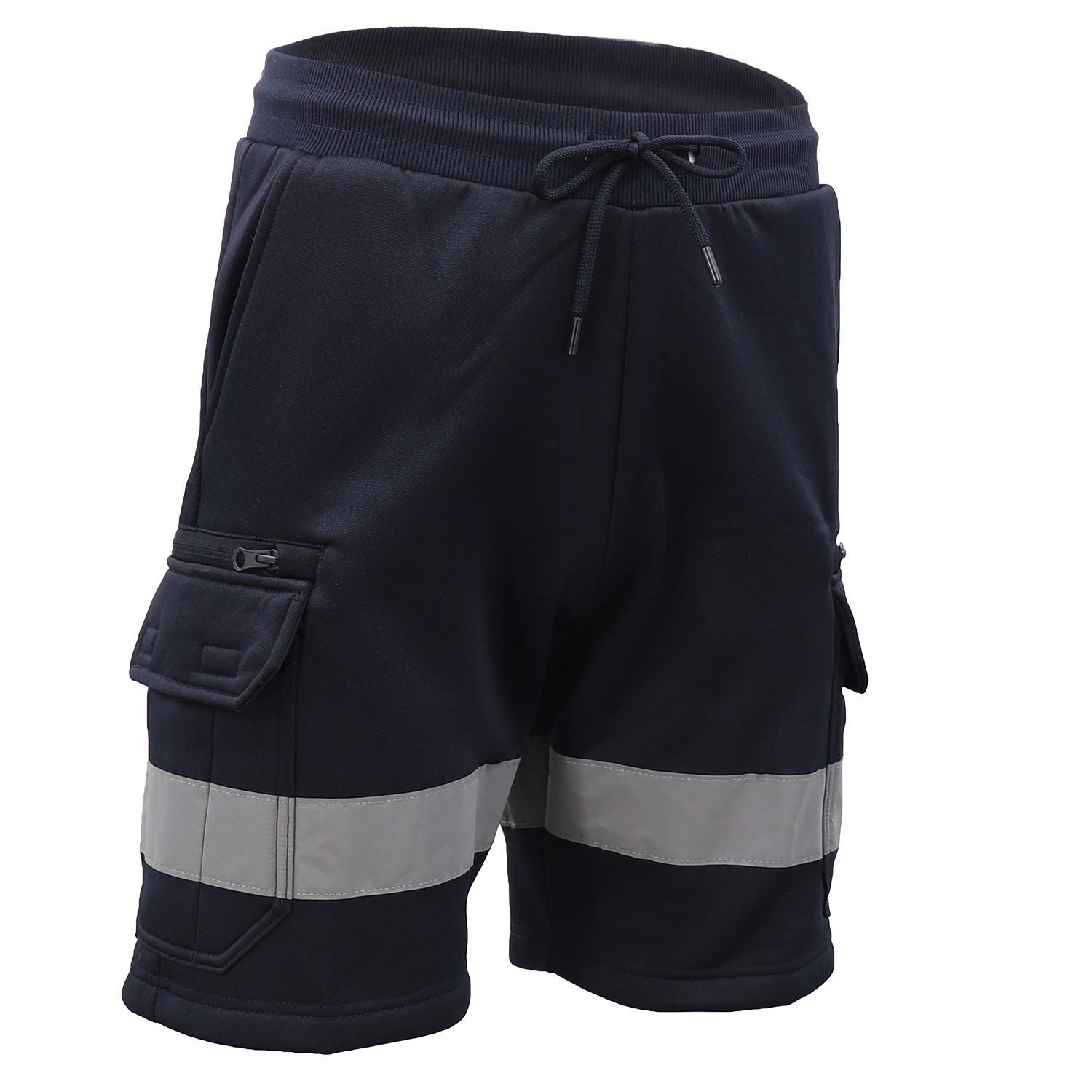 V474-739122-202505281142-00 Hi Vis Fleece Work Cargo Shorts w Reflective Tape Workwear Tradie Utility Pants, Navy, 3XL - Image 1