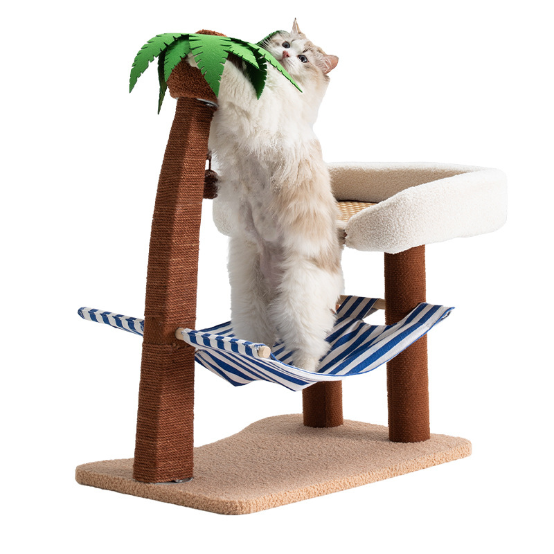 V488-PCCF-CHM-91225-00 Wood coconut tree hammock cat bed dog bed cat scratching post toy pet nest - Image 1