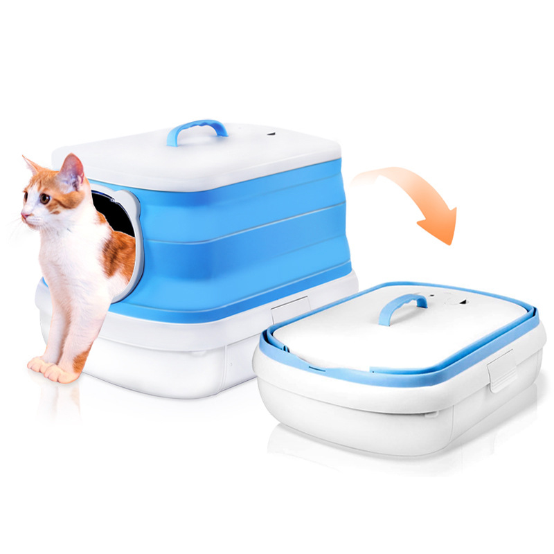V488-PCFCB-BU-84149-00 Large Foldable Cat Litter Box Plastic Toilet Easy Cleaning - Image 1