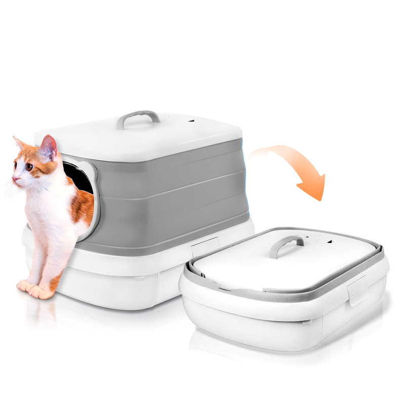 V488-PCFCB-GR-84148-00 Large Foldable Cat Litter Box Plastic Toilet Easy Cleaning - Image 1