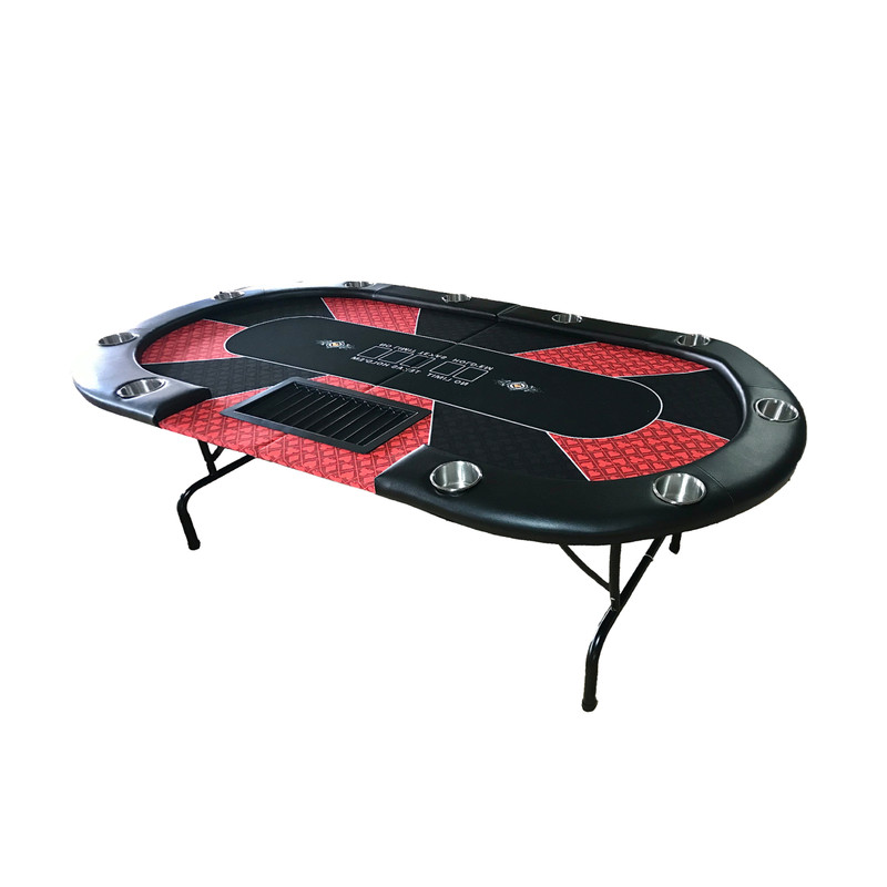 V488-POKER-RED-173729-00 10 Player Foldable Red Color Poker Table Blackjack Texas Holdem Table with Cup Holders - Image 1