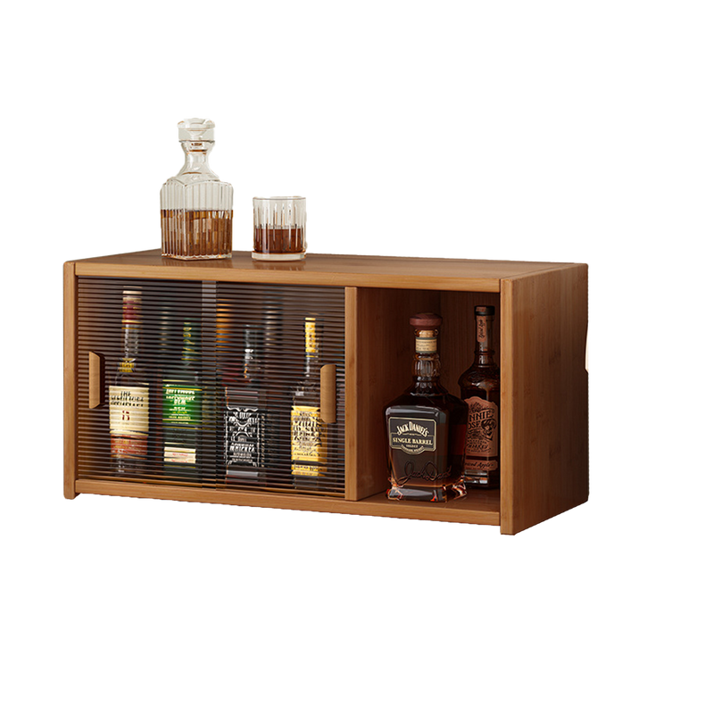 V488-SCM-BN-86705-00 Bamboo Dustproof Cup Storage Cabinet with Sliding Acrylic Door - Image 1