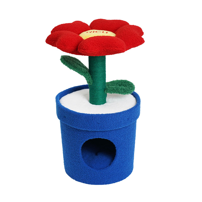 V488-Z1A00130-91719-00 Rich Flower Cat Tree with Scratcher Pole Cat Tower with Hidaway Cat Bed Furbulous Cat Tree - Image 1