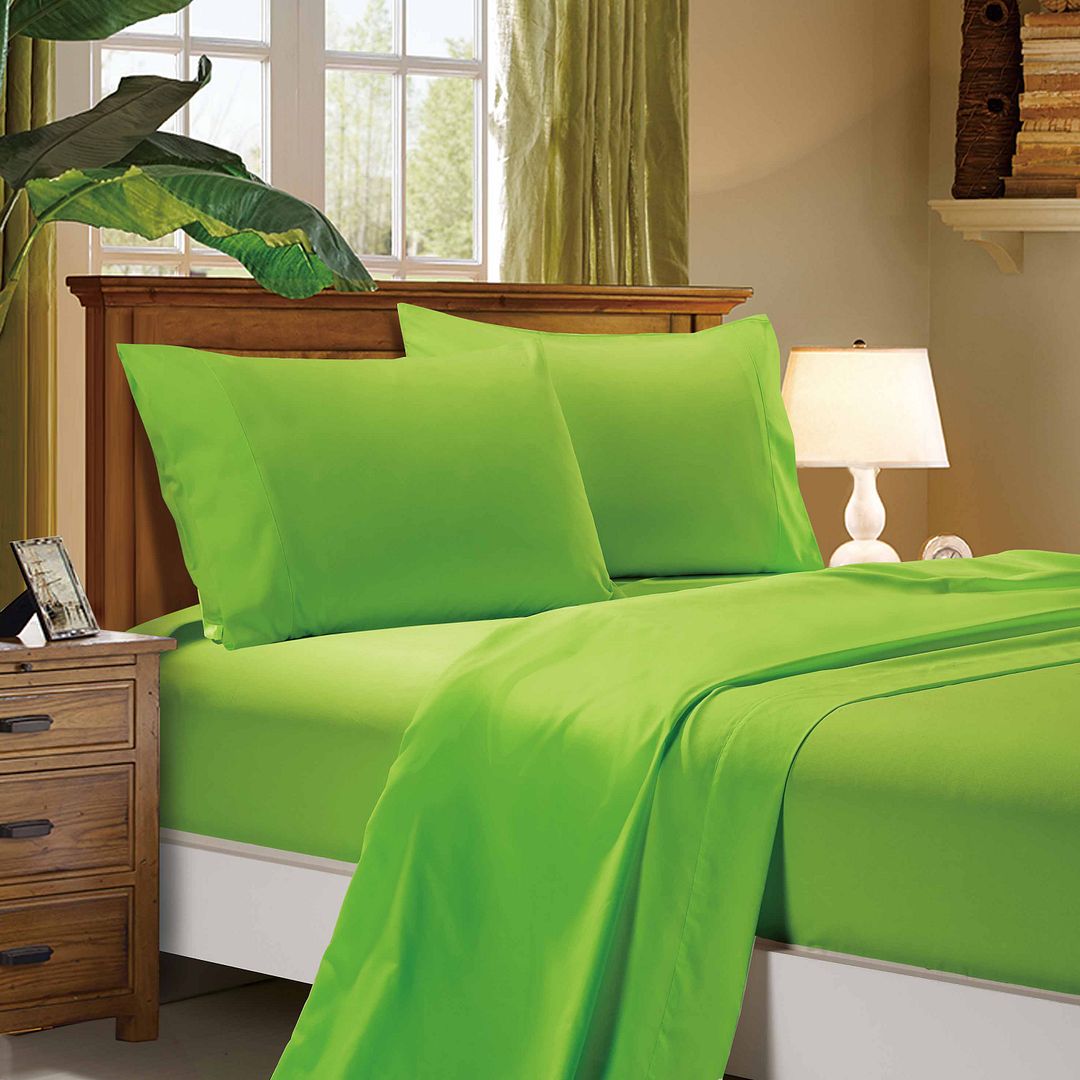 V493-AKSS-08-88529-00 1000TC Ultra Soft King Single Size Bed Green Flat & Fitted Sheet Set - Image 1