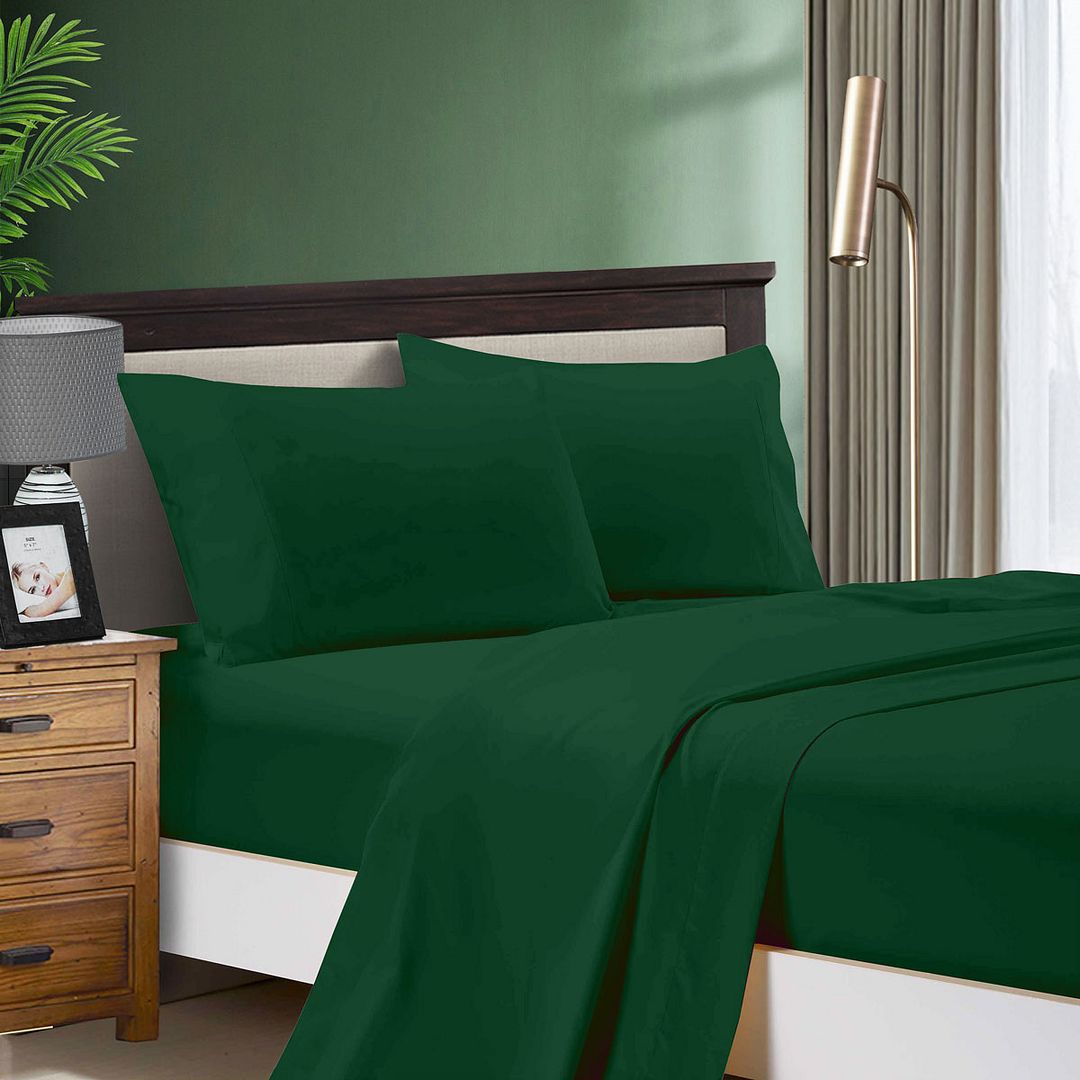V493-AKSS-17-88540-00 1000TC Ultra Soft King Single Size Bed Dark Green Flat & Fitted Sheet Set - Image 1