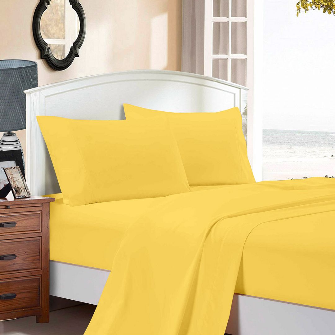 V493-ASKS-21-88570-00 1000TC Ultra Soft Super King Size Bed Yellow Flat & Fitted Sheet Set - Image 1