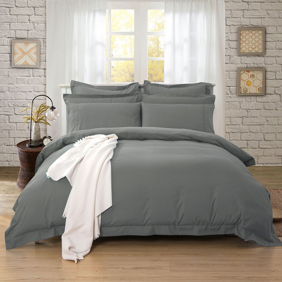 V493-D-11-87579-00 1000TC Tailored Double Size Quilt/Duvet Cover Set - Charcoal - Image 1