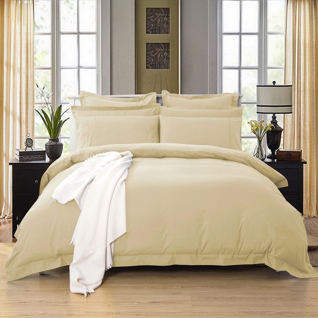 V493-D-9-88294-00 1000TC Tailored Double Size Yellow Cream Duvet Quilt Cover Set - Image 1