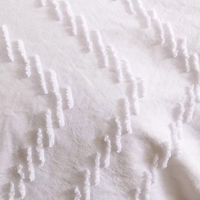 V493-JZ-01-SK-88100-01 Tufted Boho Wave Jacquard Super King Size White Duvet Quilt Cover Set - Image 1