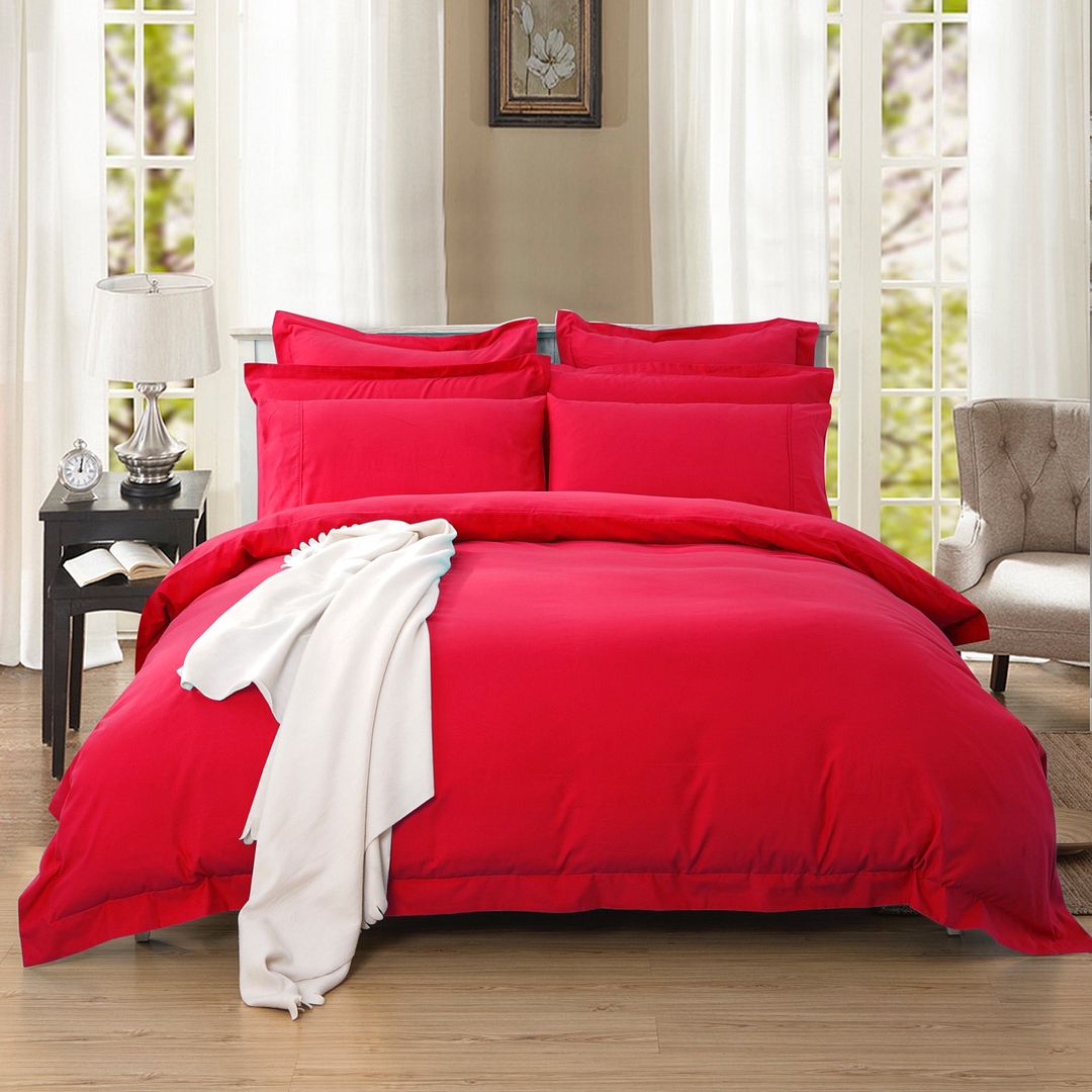 V493-K-4-88196-00 1000TC Tailored King Size Red Duvet Quilt Cover Set - Image 1