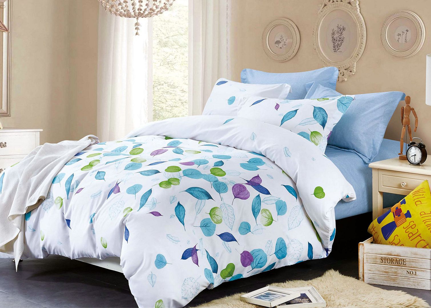 V493-MK-320-87686-00 Leaves King Size Duvet Quilt Cover Set - Image 1