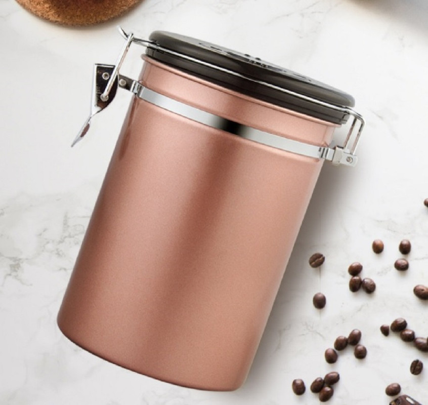 V498-COFFEECONTAINERCGS-173409-00 1.2L Storage Container with Spoon Champagne Gold - Image 1