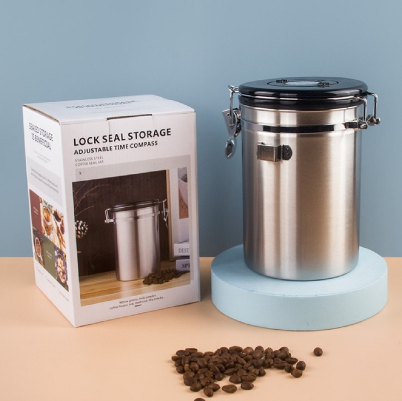 V498-COFFEECONTAINERSLL-173410-00 1.8L Storage Container with Spoon Silver - Image 1