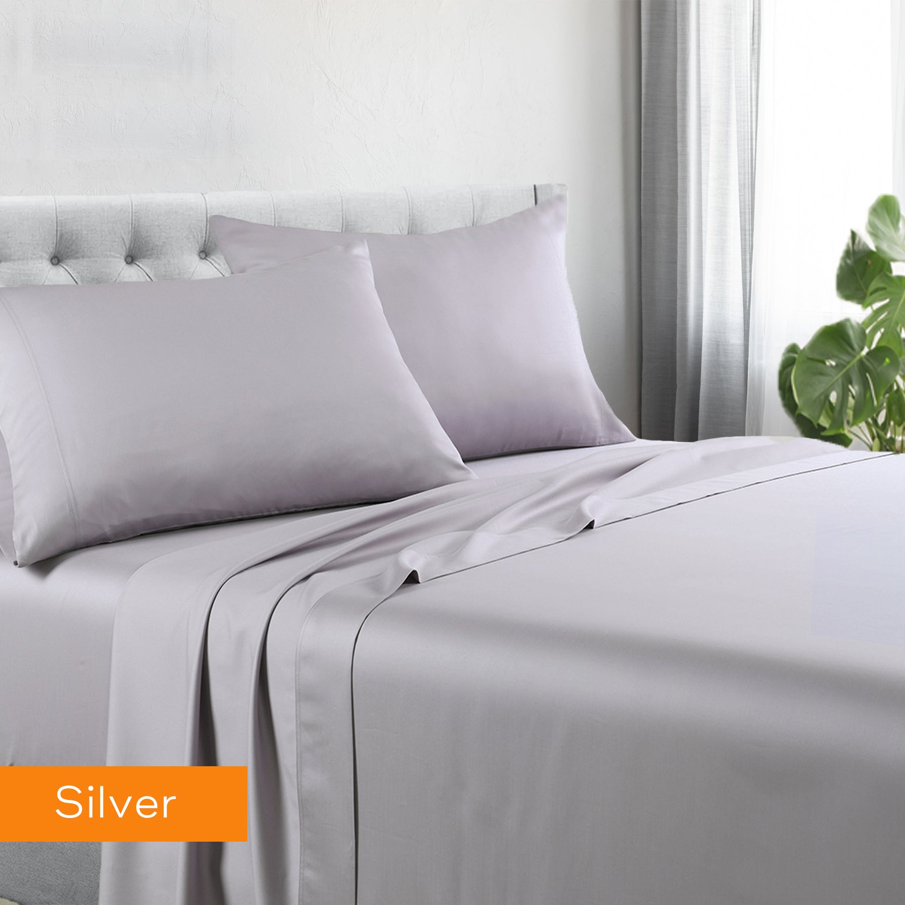 V517-1200CRSS-SSIL-94389-00 1200tc hotel quality cotton rich sheet set single silver - Image 1
