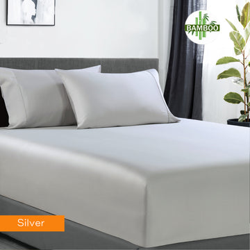 V517-BCFS-MKSILBCSPC-94431-00 400 thread count bamboo cotton 1 fitted sheet with 2 pillowcases mega king silver - Image 1